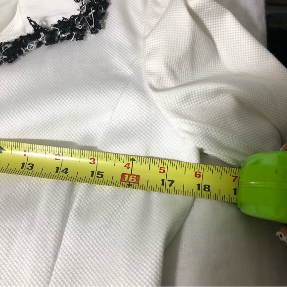 PECK & PECK White Twill Jacket Blazer Black White Fringe Sz 2 - Picture 10 of 12